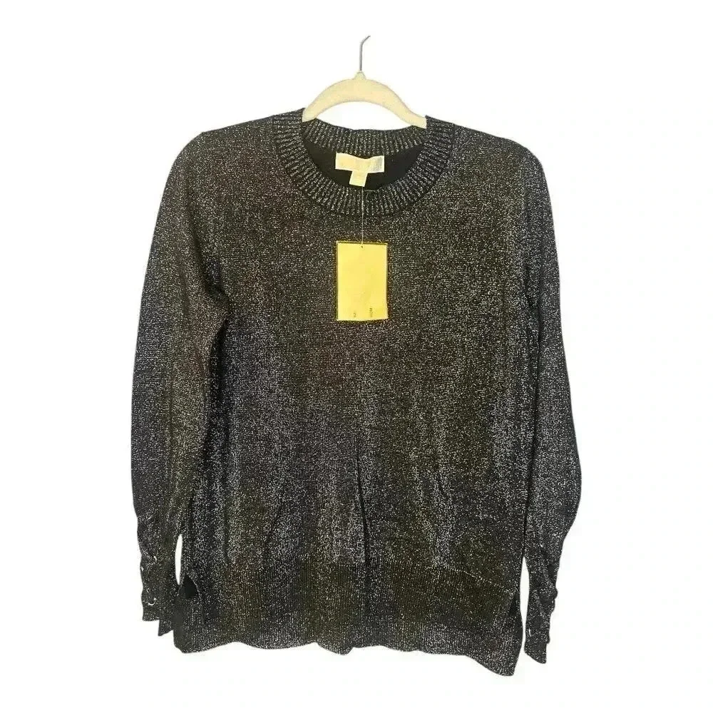 Michael Kors Womens Black Metallic Sweater, Medium
